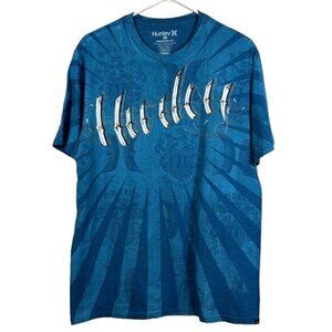 Hurley Teal Blue Logo Y2K Graphic Premium Fit Shirt Size Large EUC #2255